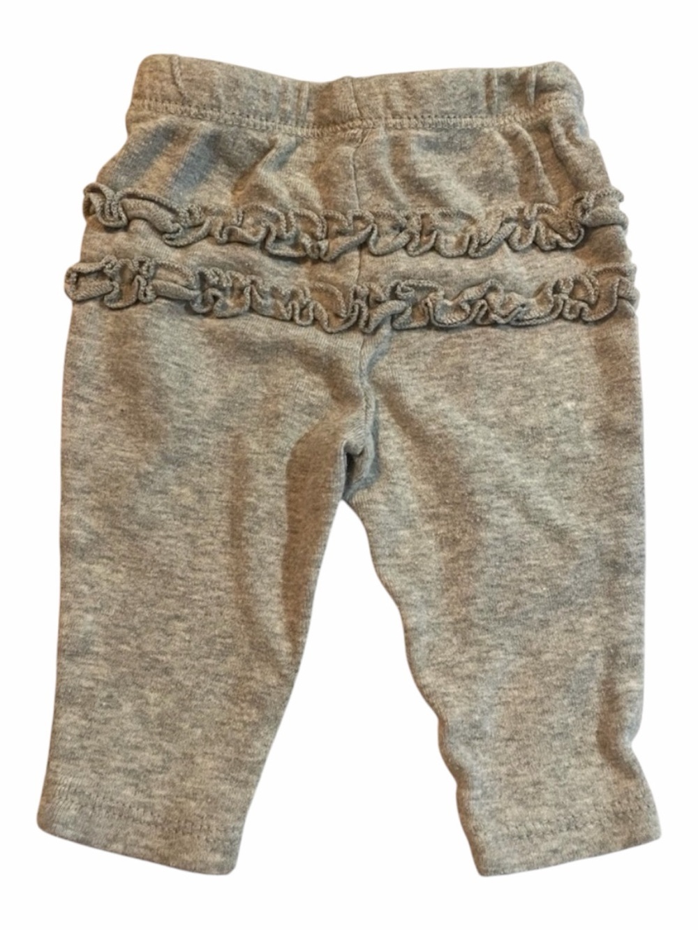Newborn size heathered gray ruffled bottom pants